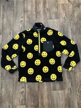 Airblaster Landform Sherpa Half Zip Fleece Jacket  Size L Black Yellow Smile